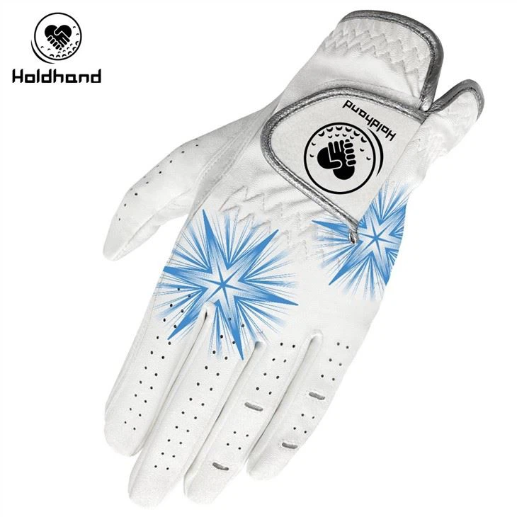 Blue Snowflake Print Gloves Cabretta Leather Ladies Golf Gloves