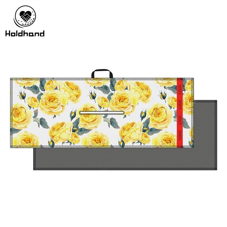 Flower Design Custom Logo Brand Golf Towels Microfiber Waffle With Handle