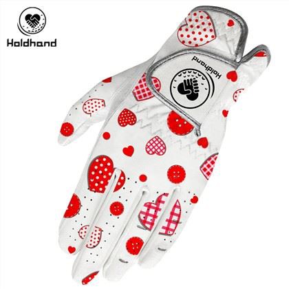 महिलाओं के गोल्फ पु चमड़े के दस्ताने लाल प्यार प्रिंट के साथ